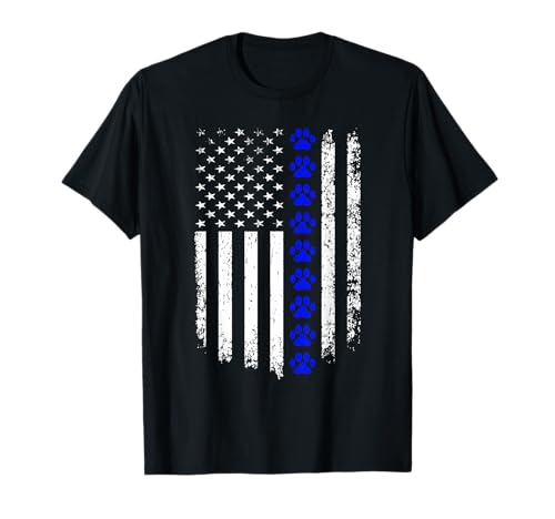 K-9 Unit Thin Blue Line Dog Paw Flag Patriotic Police T-Shirt