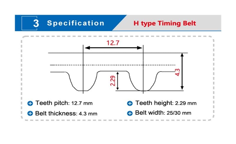 Pasek rozrządu typu H Model-1630H/1645H/1650H/1700H/1740HTrapezoidalny pasek zębaty rozstaw zębów 12.7 Mm szerokość 25/30 Mm(1630H-326T-4140.2,1pc 30mm)