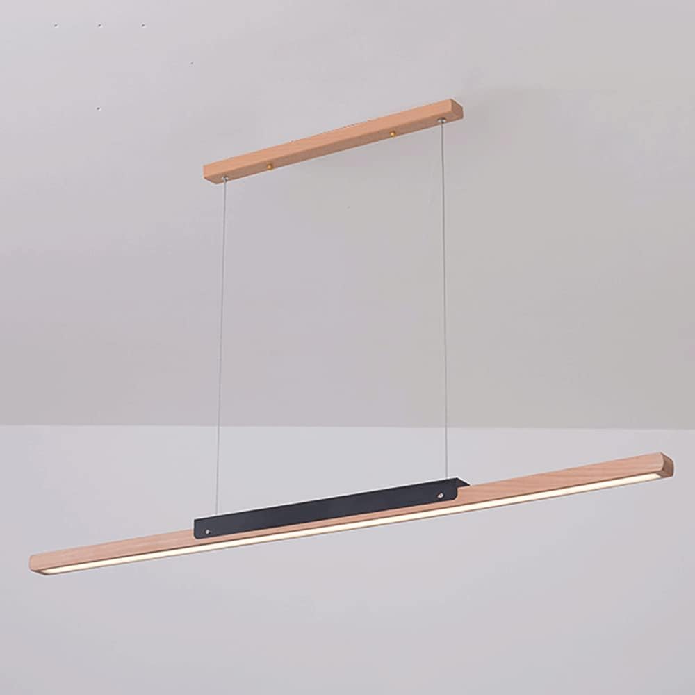 47.2" Linear Kitchen Island Pendant Light, Strip Wood Art Hanging Lights with Recessed Acrylic Shade, Modern 48W LED Suspension Lamp, Simple Dining Room Long Chandeliers