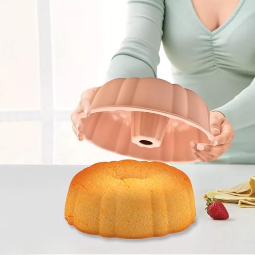 24cm/9.6in Non-Stick Fluted Cake Tin, Round Baking Tin, Cake Mould Baking Pan, Ring Cake Mould, Birthday Round Tube Moulds, Savarin Moulds for Chiffon Cake Cheesecake Gugelhupf (Pink) - Image 5