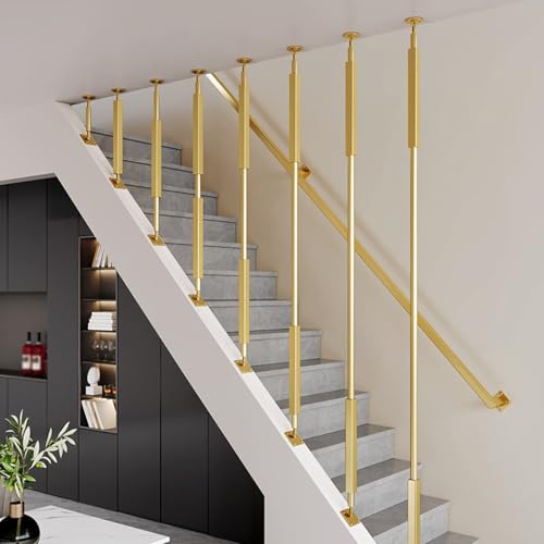 Poteau d'escalier réglable en métal doré 85cm avec support mural