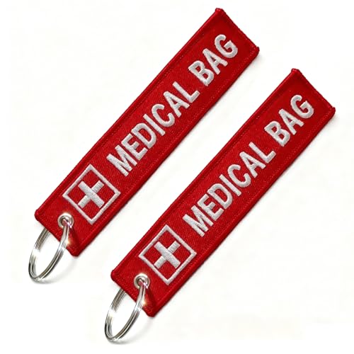 2 Pcs Medical Alert Tags for Bag - Double-Sided Luggage ID Tag - Durable Red Keychain Medical Equipment Device Tags for Backpack, Medical Kit, Paramedic Gifts
