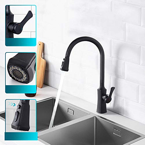 Robinet de cuisine noir avec pulvérisateur extractible pour évier moderne