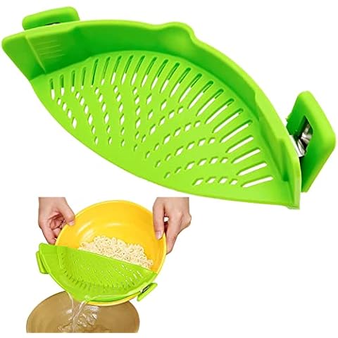 LONGFITE Kitchen Snap Strainer, Food Strainers, Fine Mesh Strainer, Silicone Clip-on Colander, Clip On Colander Rice Strain Sieve Sifter for Kitchen All Pots Bowls, Vegetable(Green) Cover