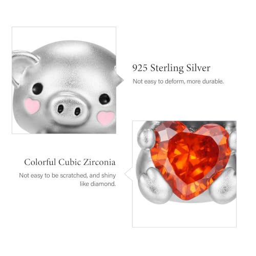 Image of GNOCE Embraces Heart Gemstone Bead Charms 925 Sterling Silver Rabbit Horse Triceratops Snake Monkey Cat Platypus Sloth Bear Pig Yak Ghost Matryoshka Doll Jewelry Gift for Women
