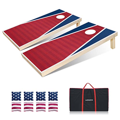 Corn Holes Outdoor Game Set: 4'X 2'/ 3'X 2' Solid Wood Cornhole Set W/ 2 Wooden Cornhole Boards, 8 Corn Hole Game Toss Bags And Carrying Case, Cornhole Game For Adults/Family In Yard Beach Camping #TOP6