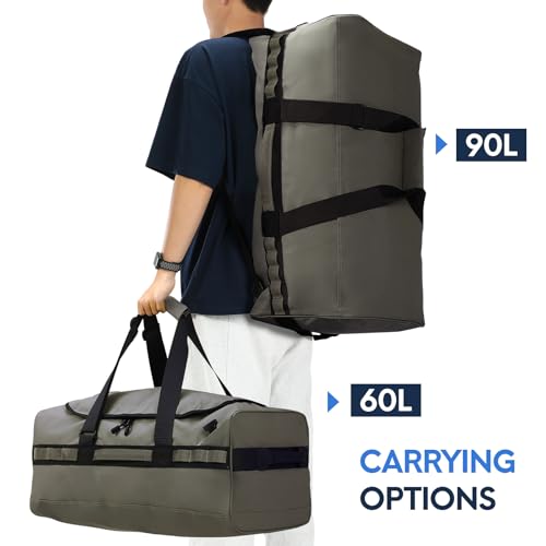 Haimont Sac à dos de voyage robuste pour homme - Grand sac de sport avec sangles rembourrées multifonctionnelles pour résister à l'eau, week-end, camping, vert militaire, 60L – vue 5