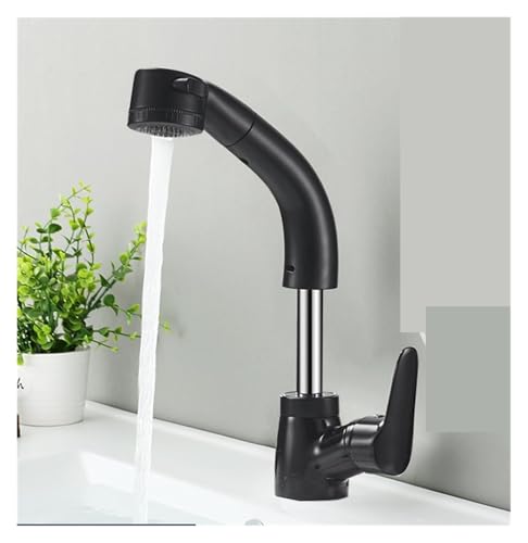 Robinet de salle de bains extractible noir mat haut de gamme mitigeur sur pont