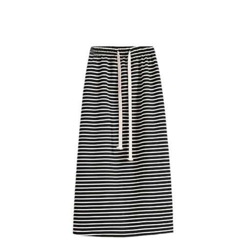 Summer Black&White Stripe Elastic Skirt Waist Long Maxi Skirt
