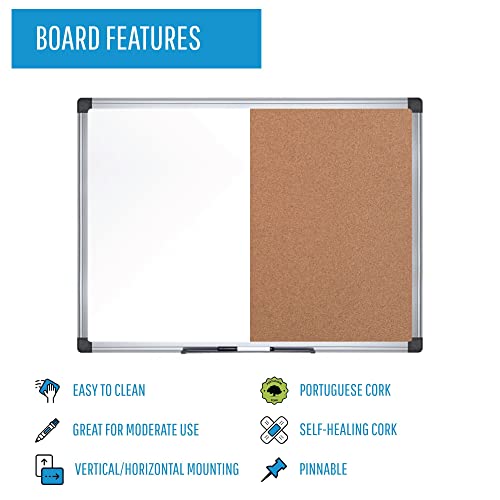 Mastervision Maya Combination Board, Dry Erase / Cork Bulletin Board, 48" X 72", Whiteboard / Cork Board With Aluminum Frame #TOP2