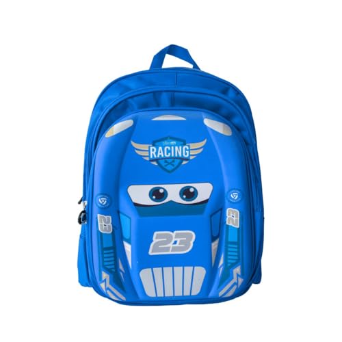 Mochila Costas Carros 3D Reforçada Corrida Meninos Escolar (Azul)