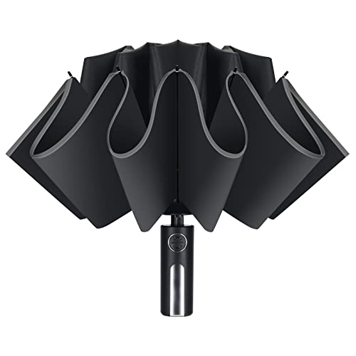 FATONESA Parapluie Inversé Compact Automatique – Coupe-Vent, Réfléchissant, UPF50+ UV, 120 Cm Noir