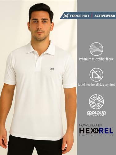 Image of Force NXT Men's Premium Microfiber Fabric Solid T-Shirt | Polo Neck Half-Sleeves T-Shirt for Men | Label Free with Anti-Static for Daily Uses