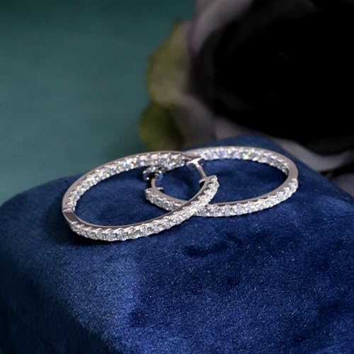 Moissanite Hoop Earrings for Women, S925 Sterling Silver, 18K White Gold Plated, D Color VVS14
