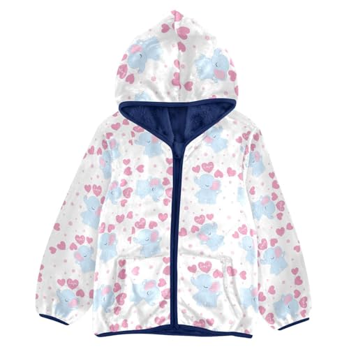 Cute Baby Elephants and Love Girls Fleece Jacket Girls Fall Jacket Girls Zip Up Hoodie Girls Sherpa Jacket 2-10T