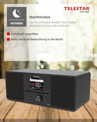 TELESTAR TOP 300 – DAB+/Internetradio mit CD-Player (Stereo, 2 × 15 W, Streamingdienste, Bluetooth Audio-Streaming & Sendefunktion, USB-Recording, Notfallwarnsystem) – Schwarz