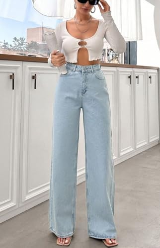 Image of Women High Waist Wide Leg Denim Jeans | Regular Fit Jeans for Women | Jeans Pant for Women