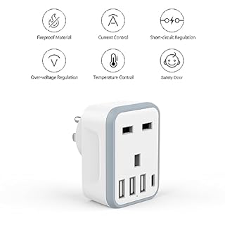 UK to US Plug Adaptor, USA Travel Adapter with 3 USB &1 USB C Ports (17W Fast Charger), 5 in 1 US Plug Adapter from UK to USA, Canada, Thailand, Mexico, Colombia (Type B)