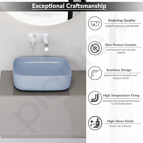 Image of Plantex Wall Hung Commode with Table Top Basin for Bathroom /Ceramic Western Toilet with Wash Basin - P Trap Commode - Combo (Ocean Blue)