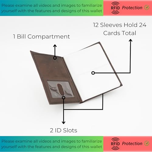 Image of Men's Hipster Wallet, Up to 24 Cards, Leather Bifold Organizer, Brown | 12 Built-In Card & Photo Sleeves | Flip-Through Organization | 2 ID Windows | Full-Length Bill Compartment | RFID Blocking