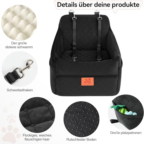 GL GLENSLAVE Hunde-Autositz für kleine/mittlere Hunde, Hundeautositz mit Dicker Polsterung unter 35 Pfund, Abnehmbarer, waschbarer Autositz für Haustiere (schwarz)