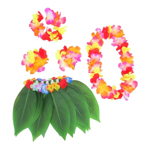TOYANDONA 1 Jeu Collier Hawaïen Ensembles De Costumes Luau Ensembles De Costumes Hawaïens Jupe Hula Hawaïenne Ensemble De Guirlandes Hawaïennes Colliers De Fleurs Luau Fille Hawaii Banquet