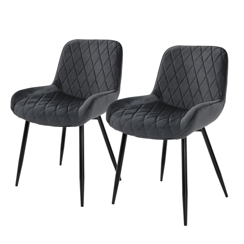 ML-Design Lot de 2 Chaises Salle à Manger avec Dossier et Accoudoirs, Anthracite, Siège en Velours Doux, Pieds Métal, Fauteuils Cuisine ou Salon, Coussin...
