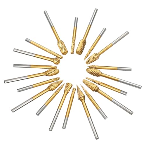 Image of 20 Pieces Set Carbide Burr Set with 1 /8 inch Round Shank,Double Cut Tungsten Carbide Rotary Burr Set for DIY Grinder Metal Wood Carving Engraving Polishing Drilling Grinding Milling