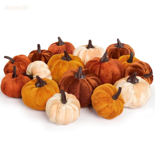 16Pcs Fall Artificial Velvet Pumpkins 3 Sizes Fake Small Foam Pumpkin Decor