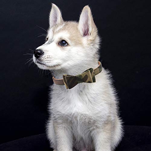 3Pcs Bow Tie Dog Collar And Leash Set Plaid/Camo/Dots/Flower Dog Bandanas With Bell 3 Size Adjustable For Small Dogs Puppies And Cats (Xs, Camo 1) #TOP3