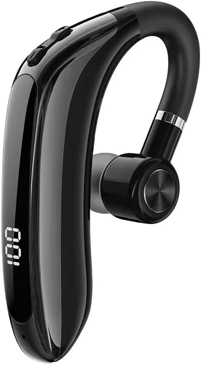 Black Single Ear Bluetooth Headset Business, Rotating Ear Hook Design, Bluetooth 5.3, ENC Noise Cancelling, Dual Device Connection, 20H Talk Time, LED Display for Office Driving Gym