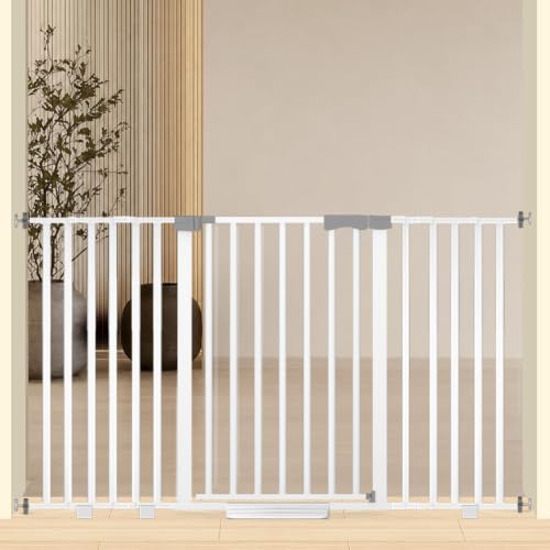 Amibud Extra Wide Baby Gate Indoor, 76-160cm Wide Pressure Mounted Baby Dog Gate for Doorways No Drill, Self Locking Heavy Duty Puppy Pet Safety Gates for Hallway (White)