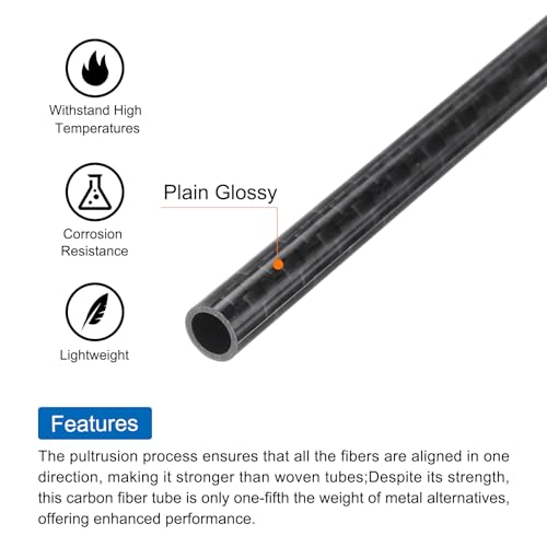 QUARKZMAN 2 Stück Kohlefaserrohr 6 x 8 x 500mm glänzende Oberfläche Stab 3K Rollgewickeltes reines Kohlefaser-Rundrohr für RC-Flugzeug Multicopter
