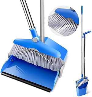 MASTERTOP Broom and Dustpan Set, Sweeping Brush with 130cm Long Handle, Dust pan and Broom Combo Upright Sweep Set for Home Kitchen Indoor Outdoor