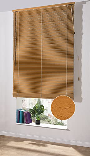 Deco Home | Holz Jalousie nach Maß, 25mm Jalousie ohne Bohren, Fenster-Sichtschutz abdunkelnd, Rollo | Helles Holz