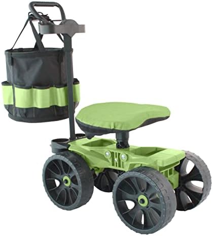 Ergonomic Garden Seats | Price Ranked Balance Picks TheXceptional Wheelie with Tool Toter Handle, Bucket and Comfort Cushion | Premium Cart with Rolling Tool Holder | Made in USA by Vertex | Model EX590