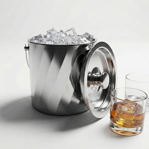 Image of Car-O-Bar Mirror Finish Stainless Steel Ice Bucket | Premium Design Ice Bucket for Bar & Home | Perfect Home Bar Setup (Rippled Finish)