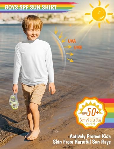 Image of Boys Rash Guard Swim Shirts Long Sleeve UPF 50+ Swimwear Toddler Kids Sun Protection SPF Water Surfing Swimming Shirts 0-16Y