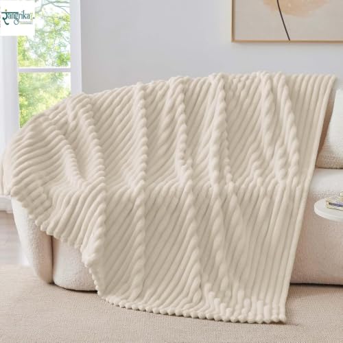 Image of Rangrika.in Ultra Soft Bed Blanket, Premium Flannel Fleece Plush Throw, Ribbed Texture Mink Touch, Lightweight Warm Cozy AC & Mild Winter Use, Machine Washable