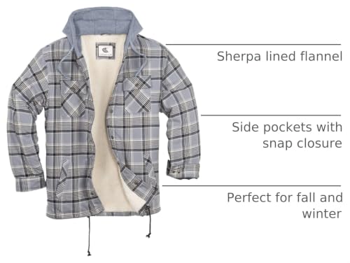 Image of COEVALS CLUB Men's Flannel Fleece Sherpa Quilted Lined Plaid Snap Work Shirt Jacket /Hooded