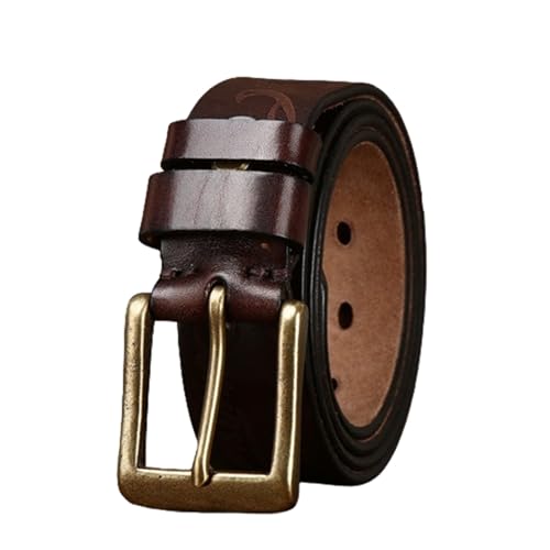 Ceinture cuir véritable gravé avec boucle dorée antique style rétro pour pantalon homme