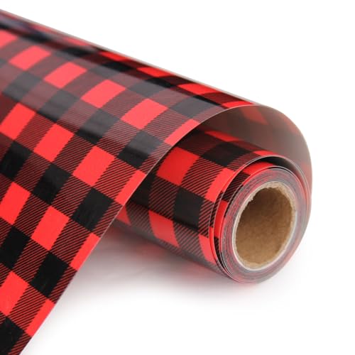 Vinilo Textil Termoadhesivo Cuadros, Negros y Rojos HTV Vinilo Textil Con Cuadros 30.5x182cm Navidad Vinil de Transferencia de Calor, Termoadhesivo Texti-l para Cricut Feliz Navidad