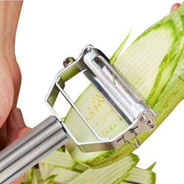 Miniatura 5 de Pelador de cocina para papas y verduras, acero inoxidable 3 en 1 con doble cuchilla, cortador de frutas, pepino, verduras y juliana y más, cortador