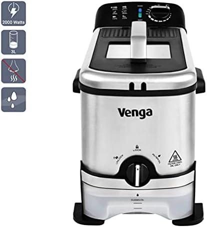 Venga! Semi-Professional Deep Fryer 3 L, Oil Filter & Container, 2000 W, Black/Silver, VG FT 3012 BS