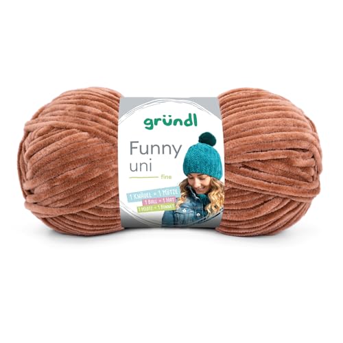 Gründl Laine Funny uni – laine chenille douce pour crocheter – douillette et douce pour la peau – 100% polyester – 1 pelote 100 g / 120 m – taille...
