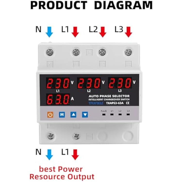 3 Three Phase Voltage Over Under Voltage Protector ATS Automatic Transfer Switch Phase Selector Uninterrupted Power 63A 100A 220V 3P Over Current Limiter (100A)