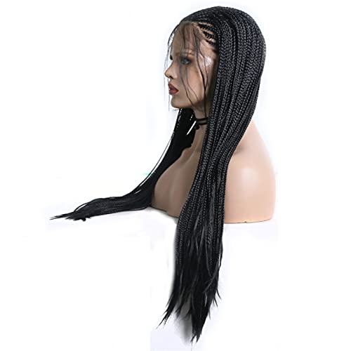 ROEWP Doos Vlechten Gevlochten Pruiken Synthetische Kant Voor Zwarte Vrouwen Met Baby Haar Cosplay Pruiken Zwart Pruik - Image 3
