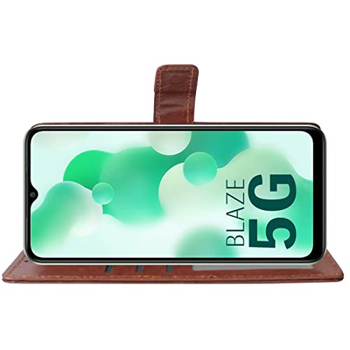 Image of Flip Cover Back Case for Lava Blaze 5G | Premium Leather Finish | Inbuilt Pockets & Stand | Flip Cover Back Case for Lava Blaze 5G (Brown)