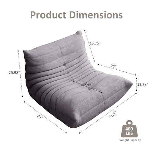 Image of Bean Bag Chairs for Adults, Memory Foam Reading Bean Bag Sofa Chair with Faux Fur Filler, Fireside Floor Gaming Chairs for Living Room, Bedroom and Office (Gray, Single)
