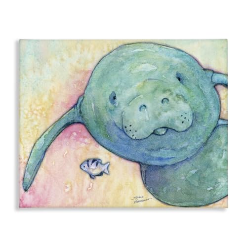 'Smiling Manatee Aquatic Wildlife Fish Rainbow'| Canvas Art